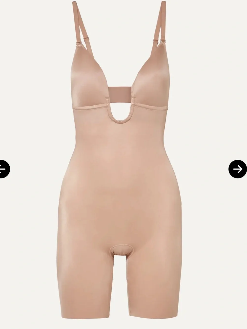 SPANX Suit Your Fancy Champagne Beige Plunge Mid-Thigh Shaping Bodysuit